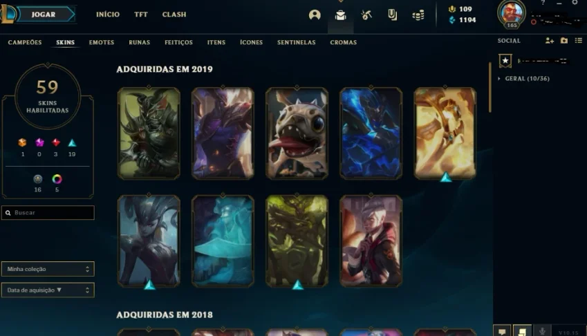 Conta Unranked, antes PLATINA 89 Campeões & 59 skins mmrALTO