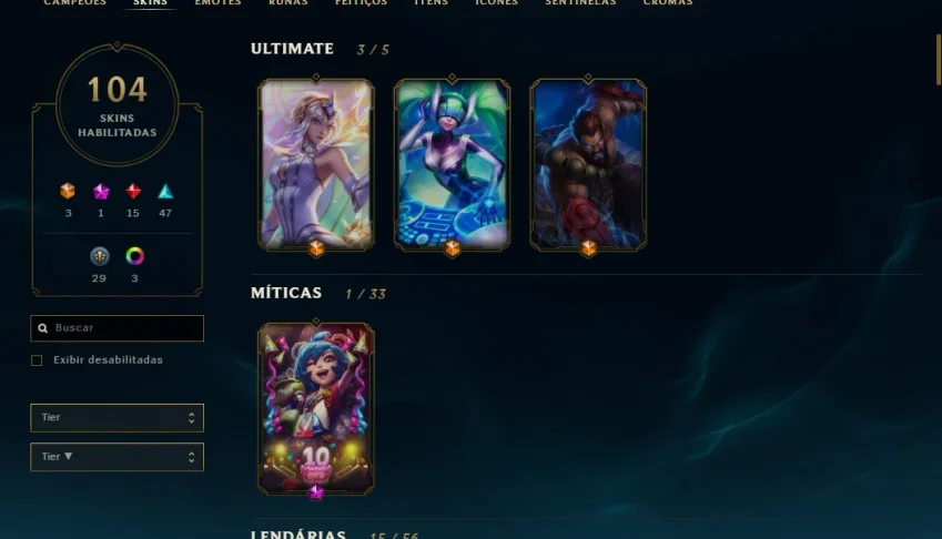 Conta League of Legends LvL 249 c/ 105 skin