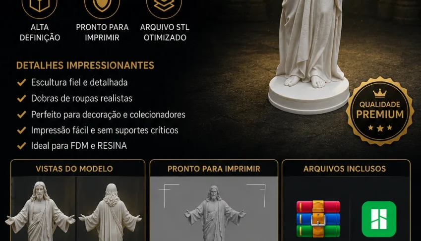 Jesus Cristo de Braços Abertos STL para Impressão 3D
