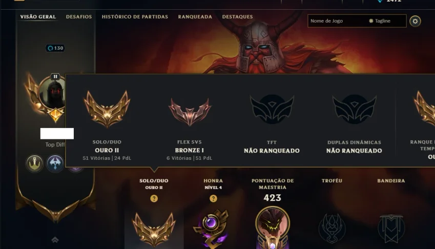 Ouro 2 com TODOS os Champs e 264 Skins ( TOP / SUP / JG )