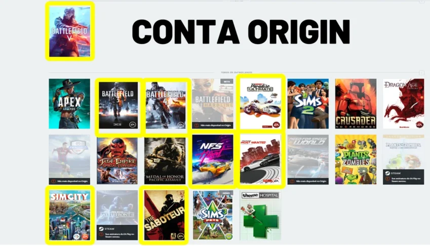 CONTA ORIGIN  BF3+BF4+BFV+NFS HEAT E MAIS +DE R$300 DE GAMES