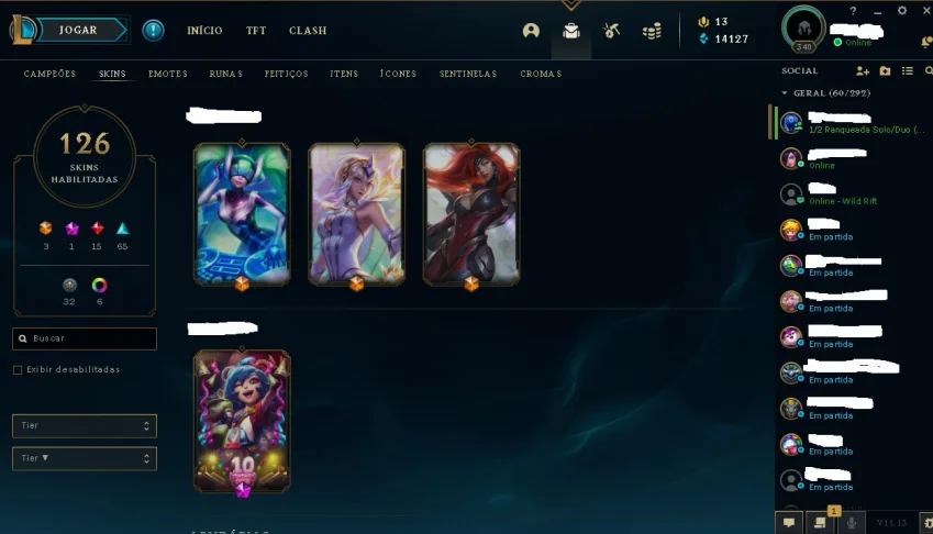 plat IV, e-mail verificado, muitas skins, Todos os champs