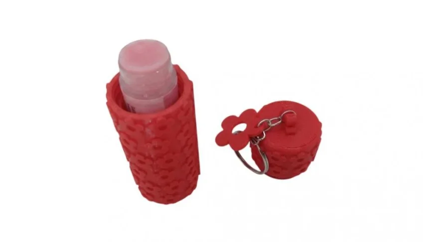 Chaveiro Porta-Protetor Labial Floral com Tampa