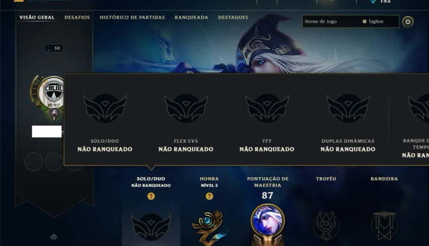 Unranked com 20 Champs e 5 Skins