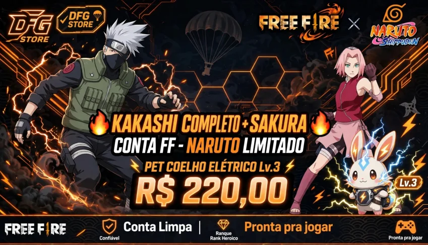 Conta Ff — Kakashi Completo + Sakura + Pet Lv.3 — Naruto