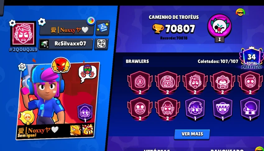 🔥 Conta Brawl Stars Hyper Avançada - 70K+ Troféus - Conta D