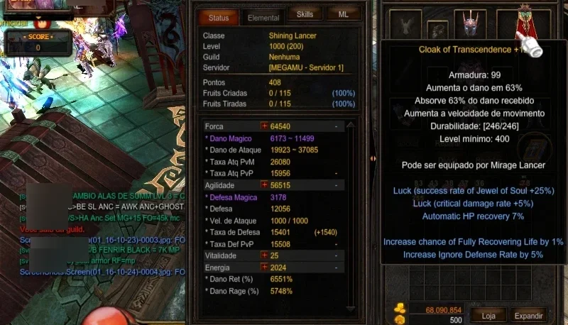 MEGAMU Conta Grow Lancer (GL) 200rr / 1000+ML - MU Online