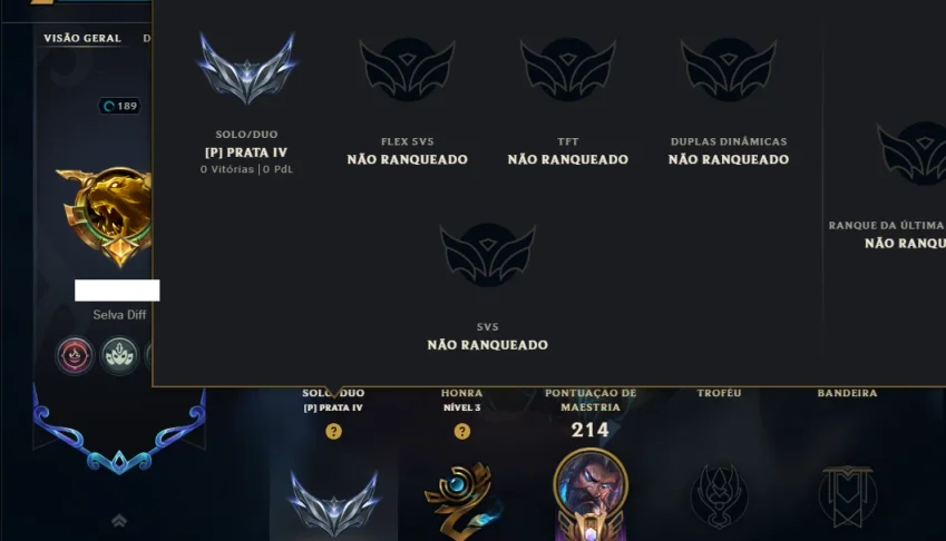 Prata 4 com 150 Champs e 136 Skins ( JG / SUP )