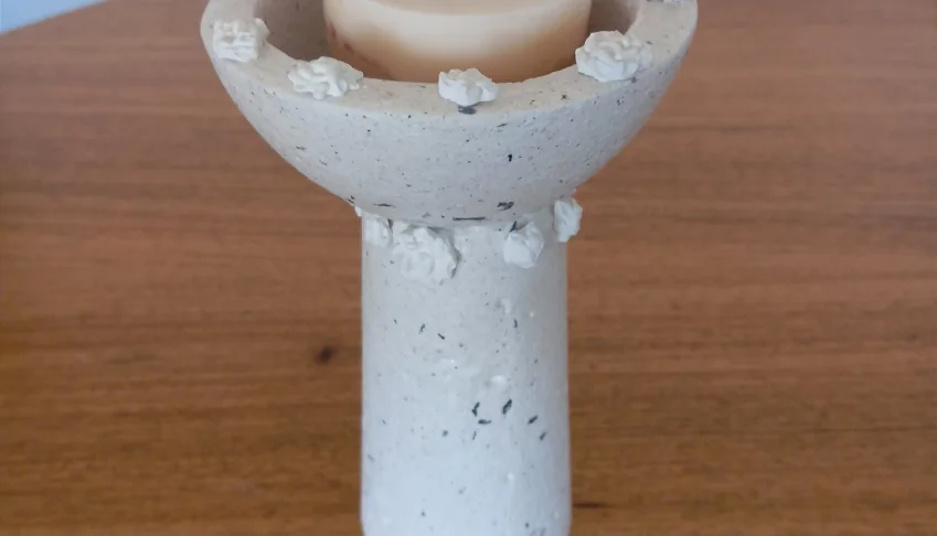 Porta-Velas Taça em Cimento com Vela