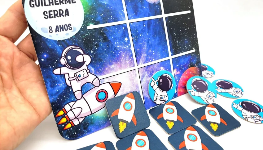 Jogo da Velha Astronauta e Foguete Cartonado 19 x 14 cm