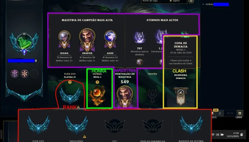 Conta LOL (PLAT4 Solo, PLAT4 Flex), todos os campeões