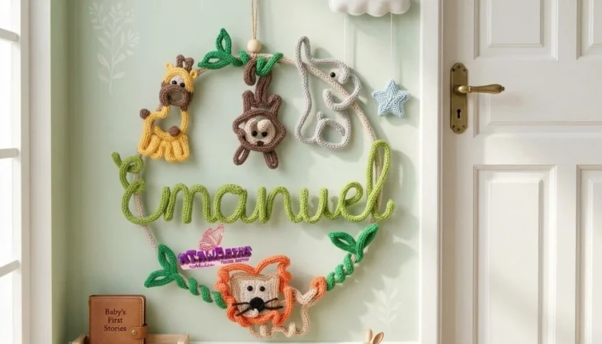 Porta Maternidade Safari personalizado em Tricotin