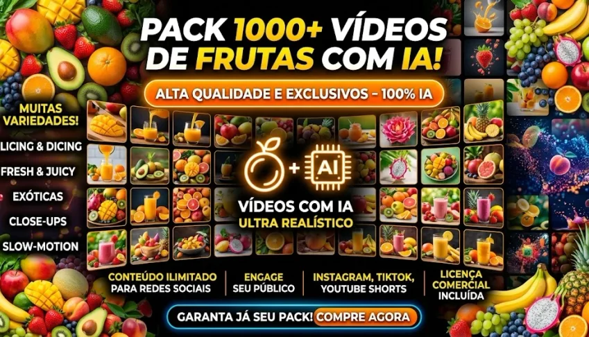 Pack 1k de videos de IA com frutas