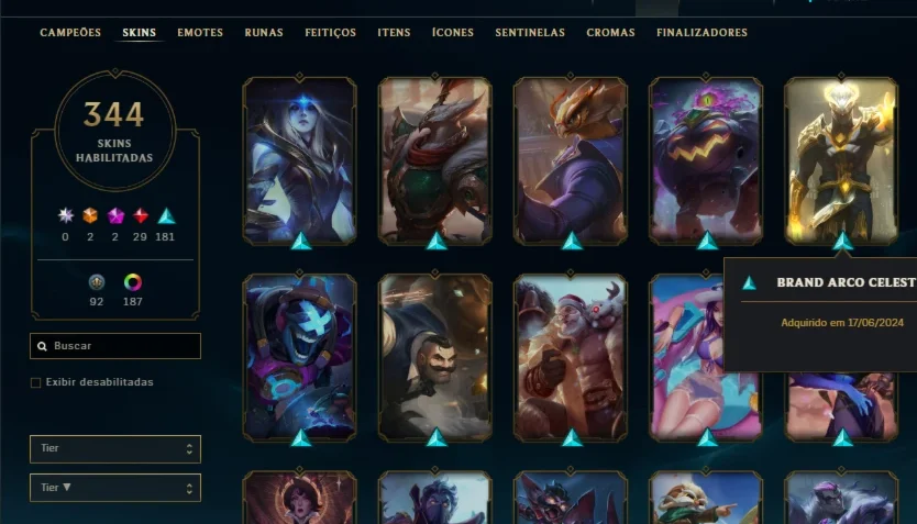 Conta segura/ desde a season 6/344 skins/todos os champs