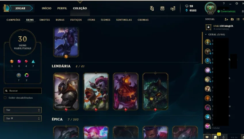 Conta lvl 77 LOL-70 Champs-30skins (+ EZ PULSF.)