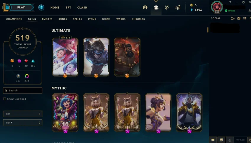 Conta League of Legends 500 skins