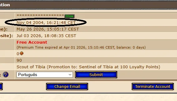 Conta Tibia com EK em Ustebra 177 Skill 113-106 Axe