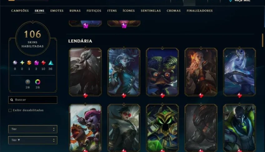Conta de 2015 muitas skins