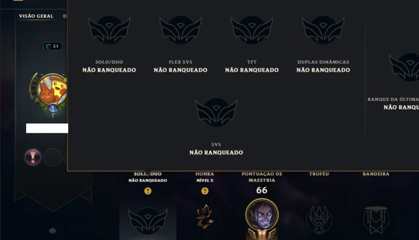 Unranked com 31 Champs e 4 Skins