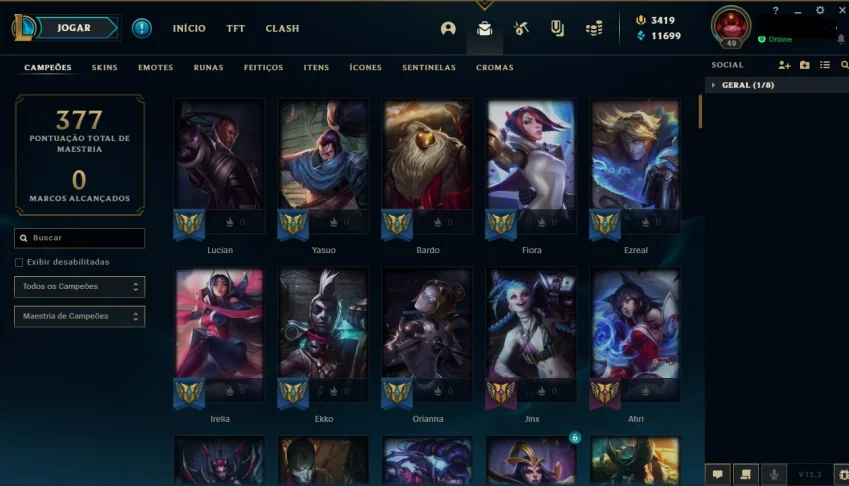 CONTA DE LOL 2014 3.4K de RP e 11K de Essencia Azul 89 skins