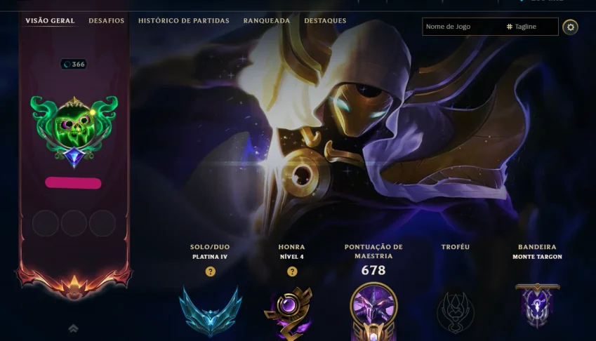 Conta League Of Legends - 400 Skins - Level 350+ - Platina