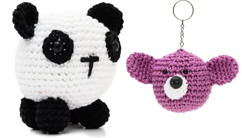 Duo urso panda e chaveiro urso em amigurumi