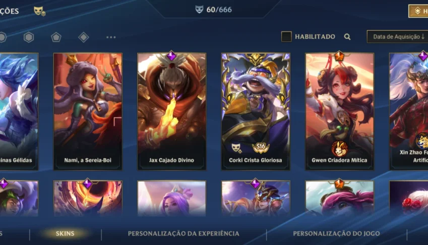 Conta Wild Rift Focada na Gwen e muitas skins
