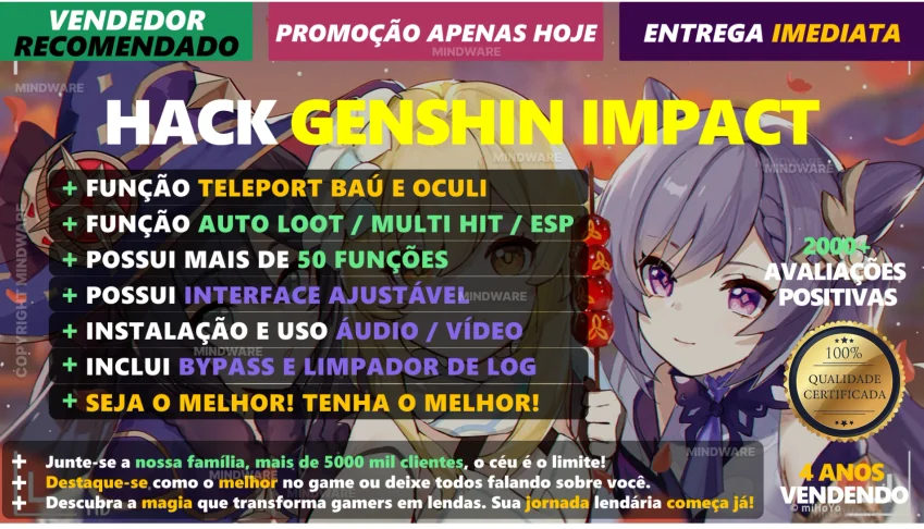 HACK GENSHIN IMPACT V7.1✅ TELEPORTE BAÚS E OCULI + 50 FUNÇÃO
