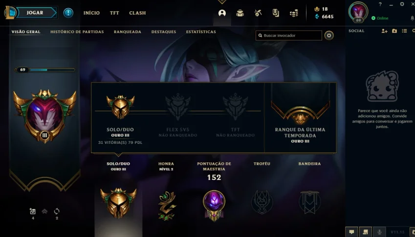 Conta GOLD 3 / LVL 69 / SÓ SKIN BRABA !