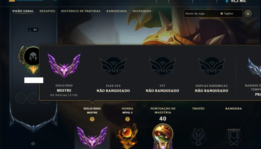 Mestre com 30 Champs e 6 Skins