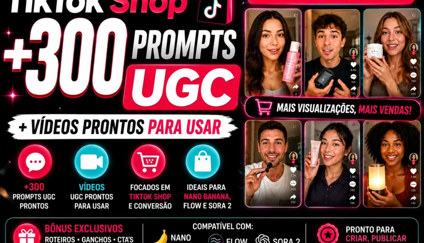 TikTok Shop +300 Prompts UGC + Vídeos Prontos Virais