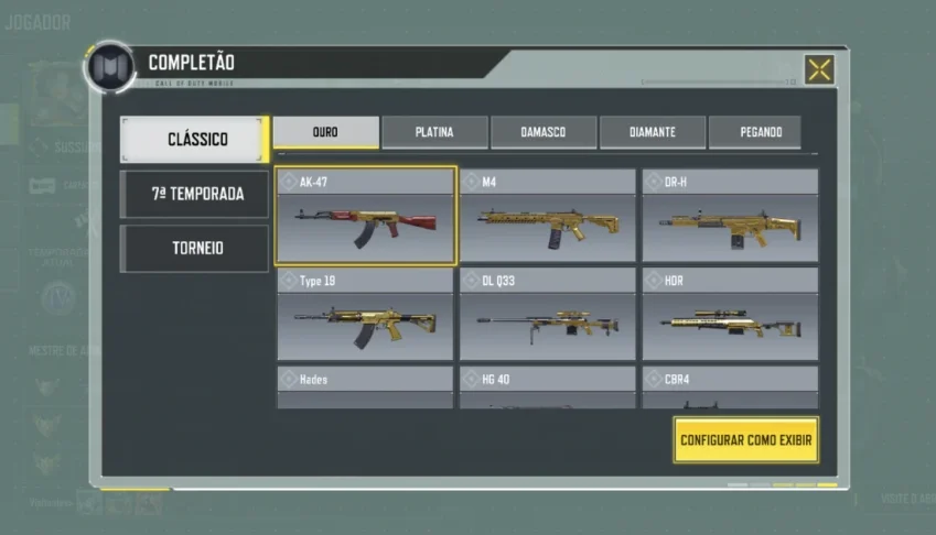 Camuflagens ouro e diamante COD mobile