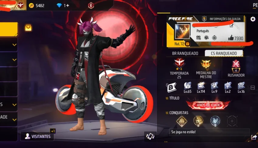 Conta De Free Fire Nível 72 25 Passes Ativos
