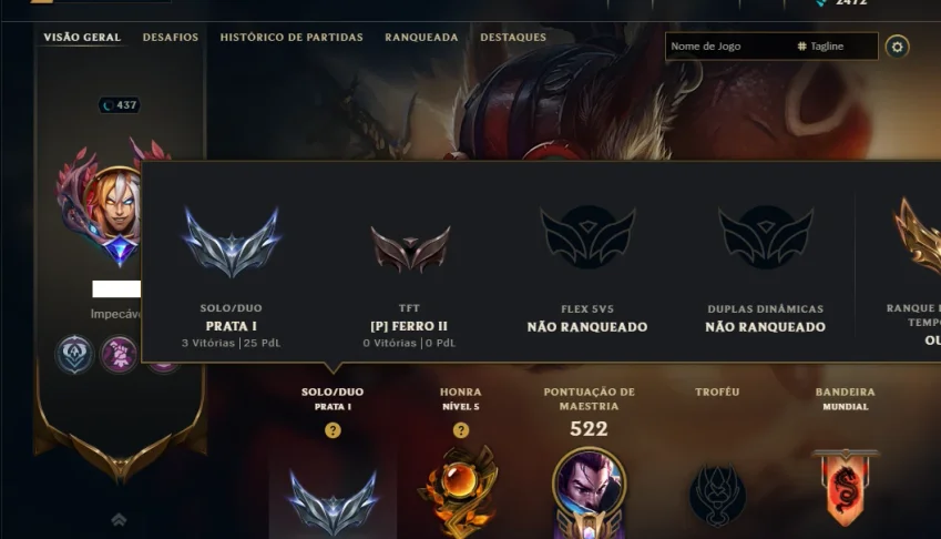 Prata 1 com TODOS os Champs e 195 Skins ( JG / MID / TOP )