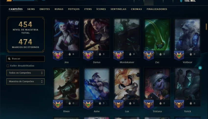Diamante 4 com TODOS os Champs e 154 Skins +2 Prestigios