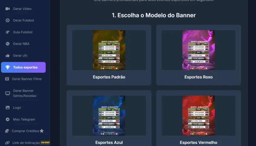 Gerador Banner Pro - Futebol, ufc, nba - Plano Mensal