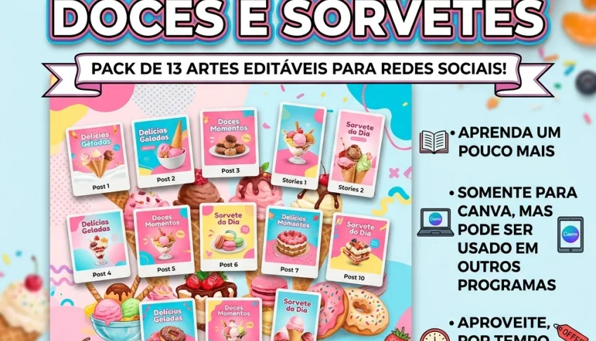 Pack CANVA Doces & Sorvetes - Promoção!