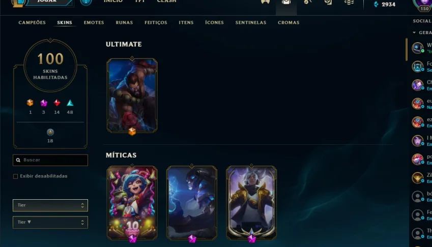 CONTA LEAGUE OF LEGENDS TOP 100 SKINS!