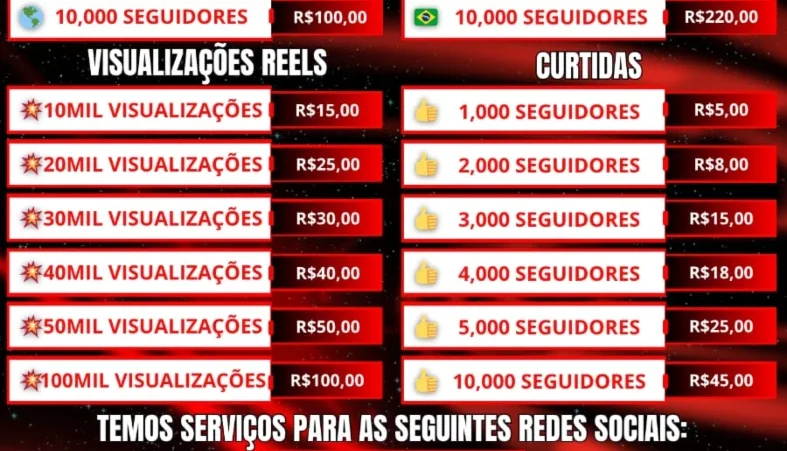 SEGUIDORES Todas As Redes Sociais  - Menor Preço Do Brasil
