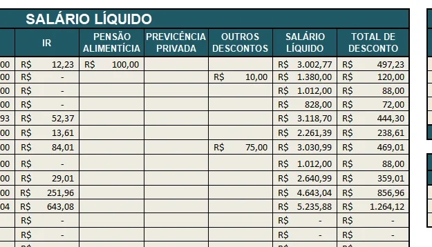 Planilha Controle Salario Liquido 2024