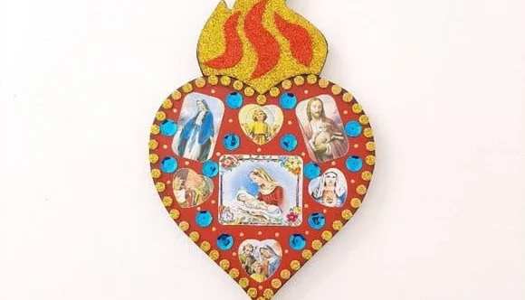 Quadrinho Sagrado Coração com Lantejoulas Az