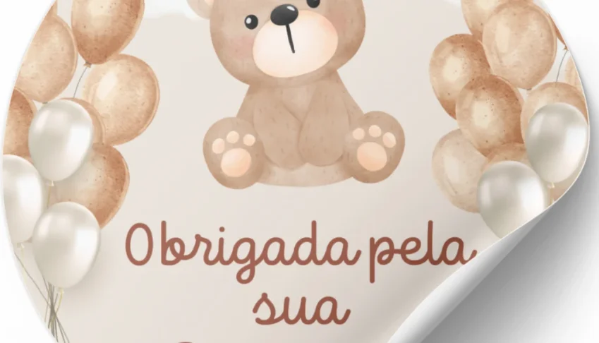 50 Adesivos de Ursinho Marrom - Agradecimento