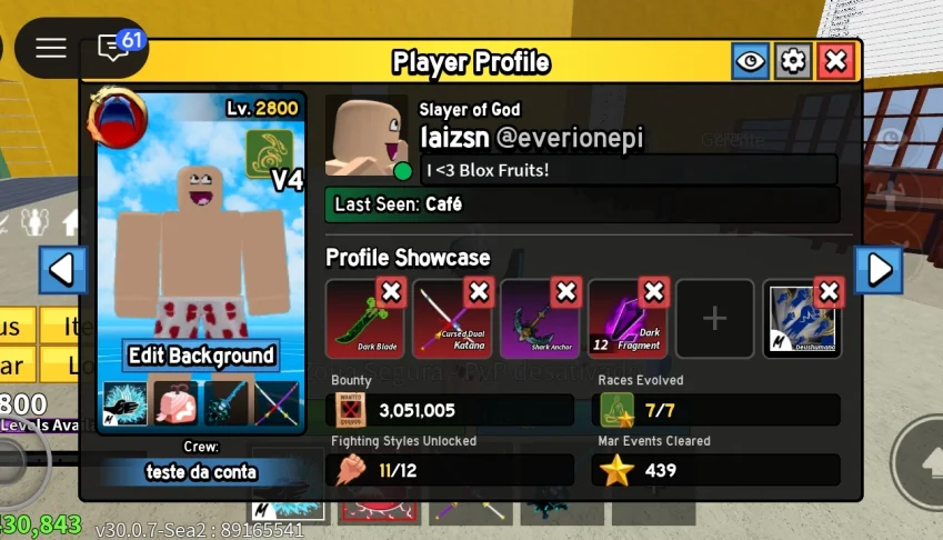 Conta cara upada no blox fruits