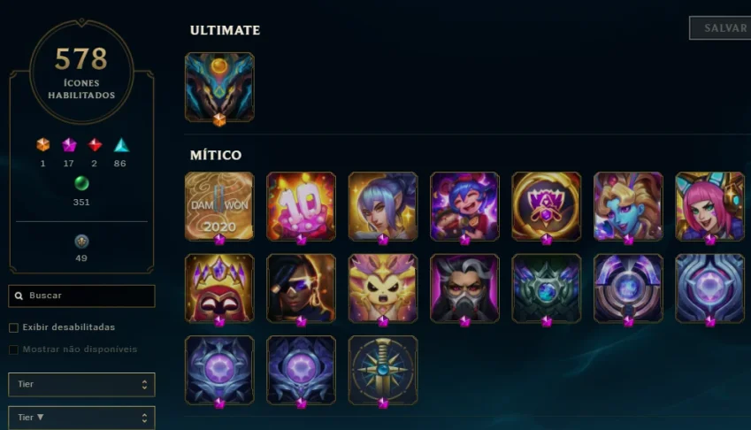 Conta Lol 413 Skins - Lv 818 - Varias Prestígios + 1600 Rp