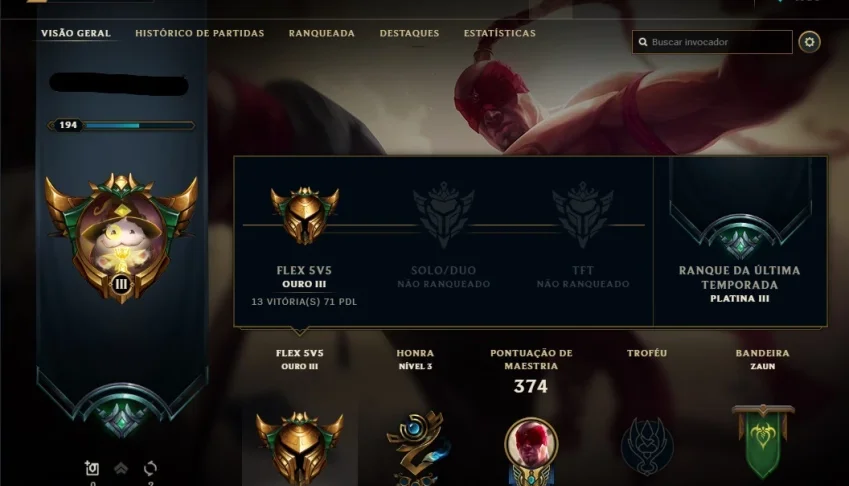 Conta de lol (ex platina plat 3) 121 champs;86 skins