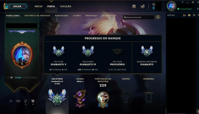 CONTA LEAGUE OF LEGENDS - DIAMANTE 4 (S8)