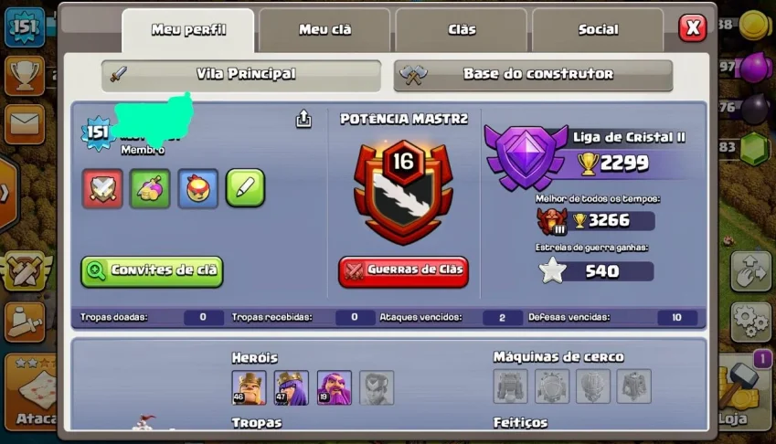 CONTA NO CLASH OF CLANS CV 11 QUASE FULL