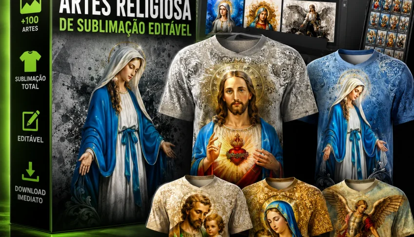 +100 Artes Religiosa de Sublimação Editável