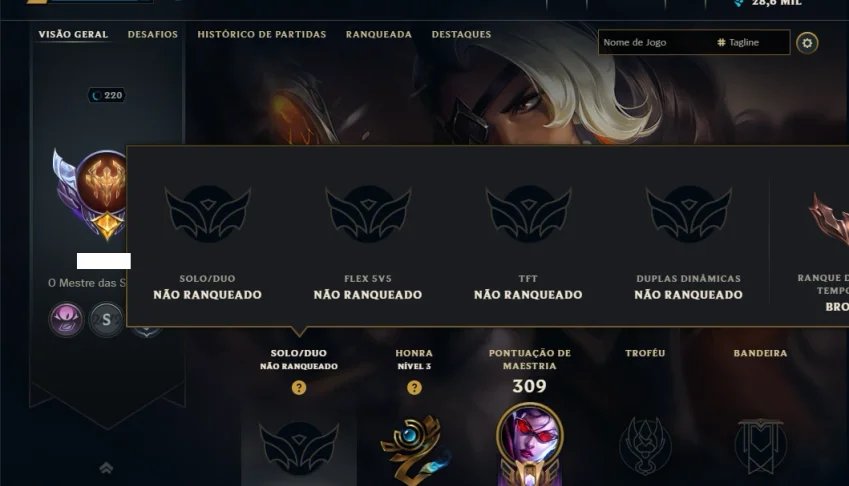 Unranked com 100 Champs e 46  Skins ( ADC / MID )