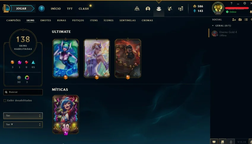 CONTA LEAGUE OF LEGENDS (138 SKINS , FALTANDO 8 CAMPEOES)